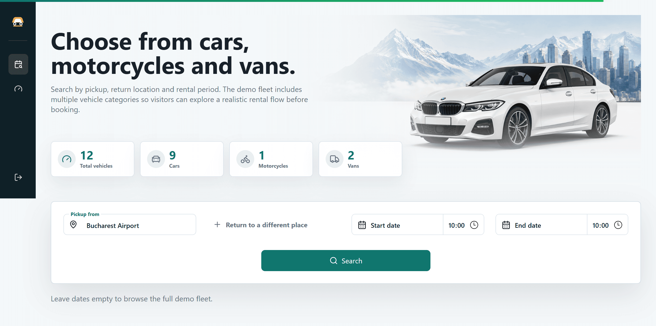 Car Rental Management Application customer search dashboard desktop mockup