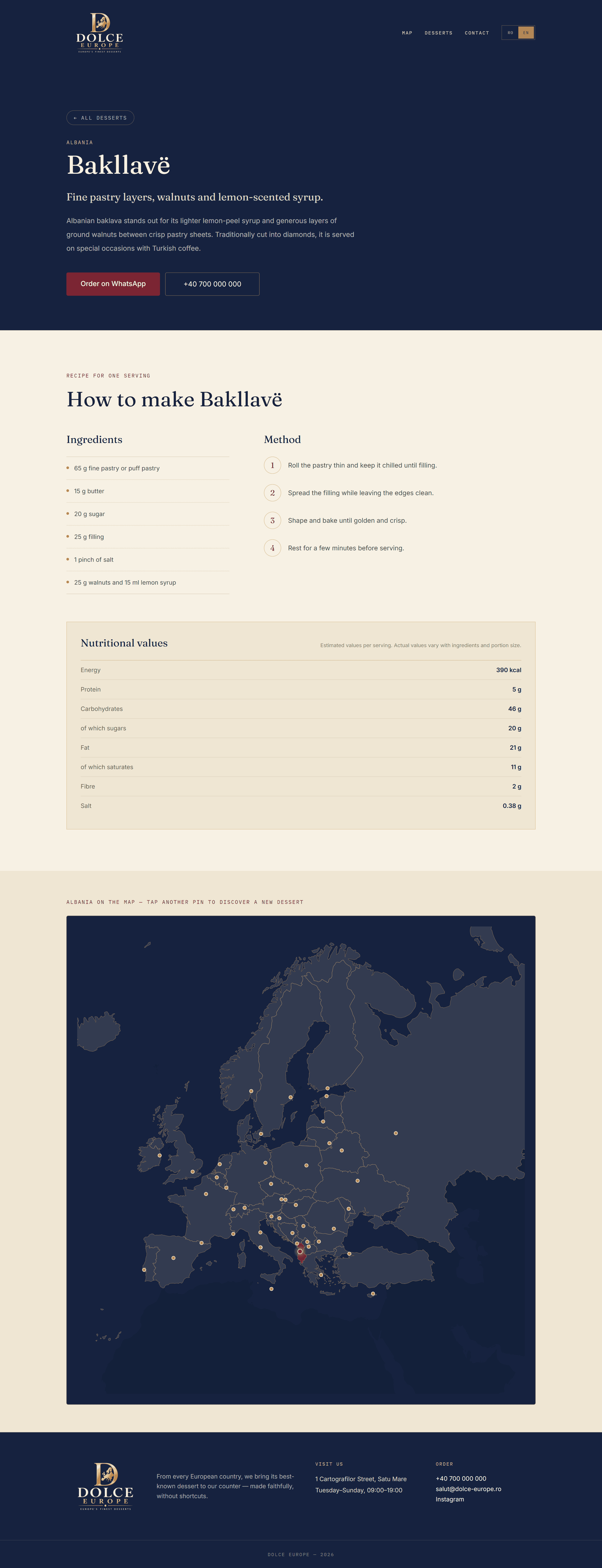 Dolce Europe dessert recipe details desktop mockup