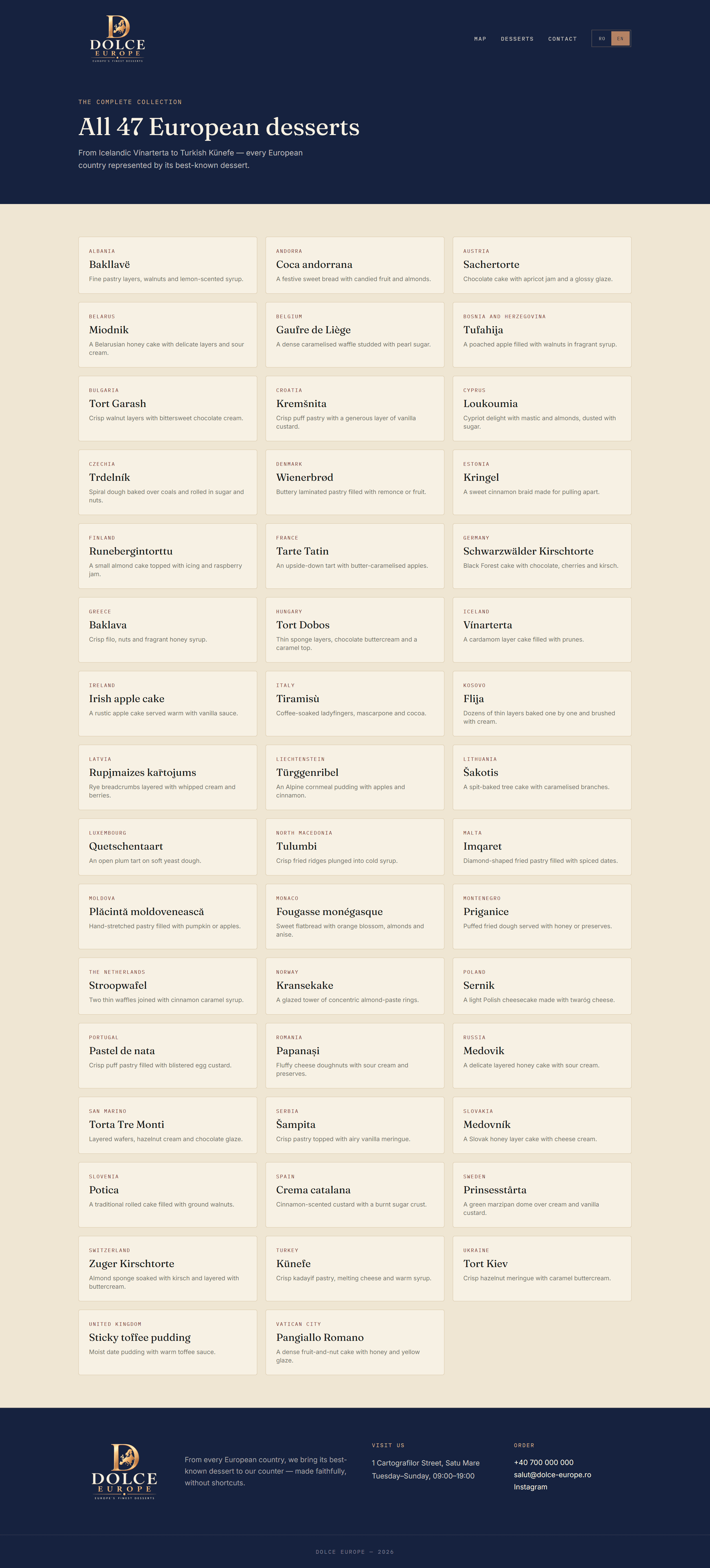 Dolce Europe desserts collection desktop mockup