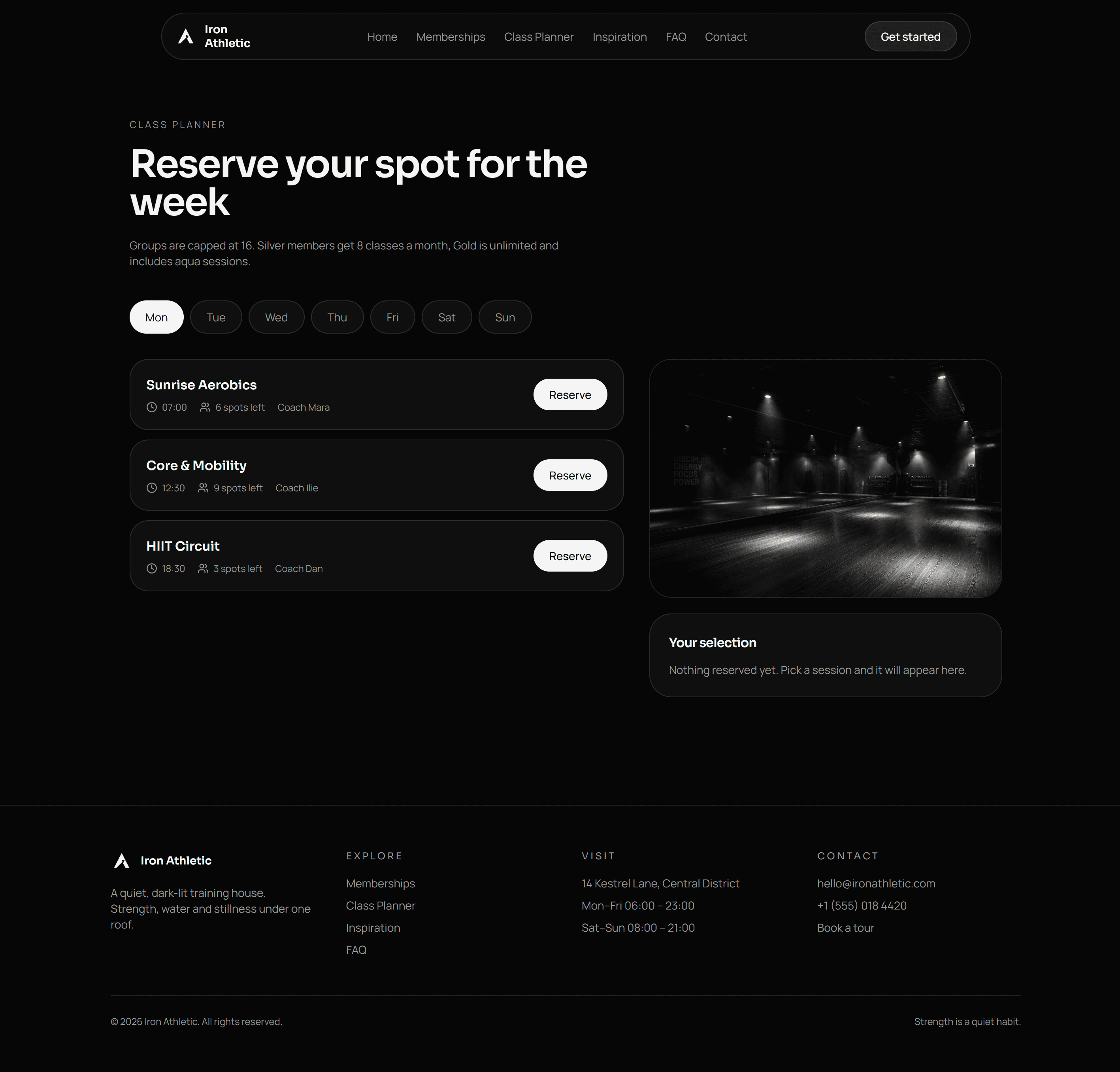 Iron Athletic class planner desktop mockup