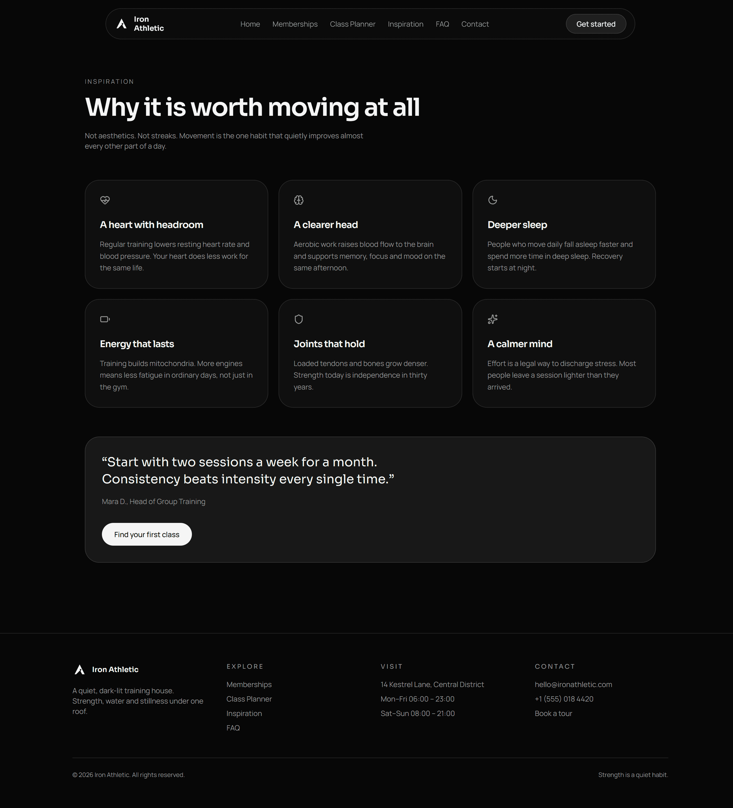 Iron Athletic inspiration page desktop mockup